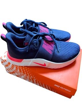 Nike Navy Blue and Hot Pink Women's Training Shoes